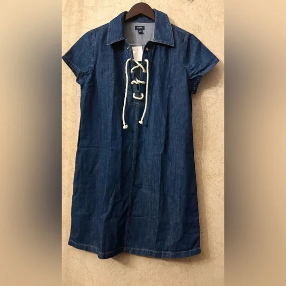 J Crew Factory Lace-up Denim  Mini Dress - Picture 2 of 7